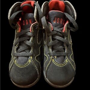 Jordan Kids Black Sneakers with Red and Yellow Accents
